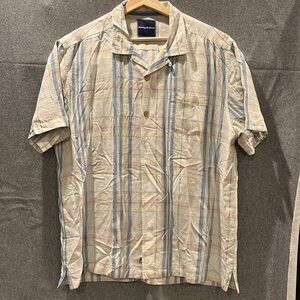 Tommy Bahama button up plaid short sleeve shirt.